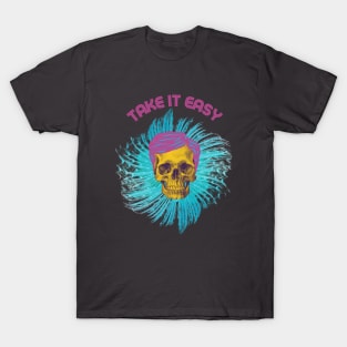 Take it easy mustard yellow skull with pink hair T-Shirt